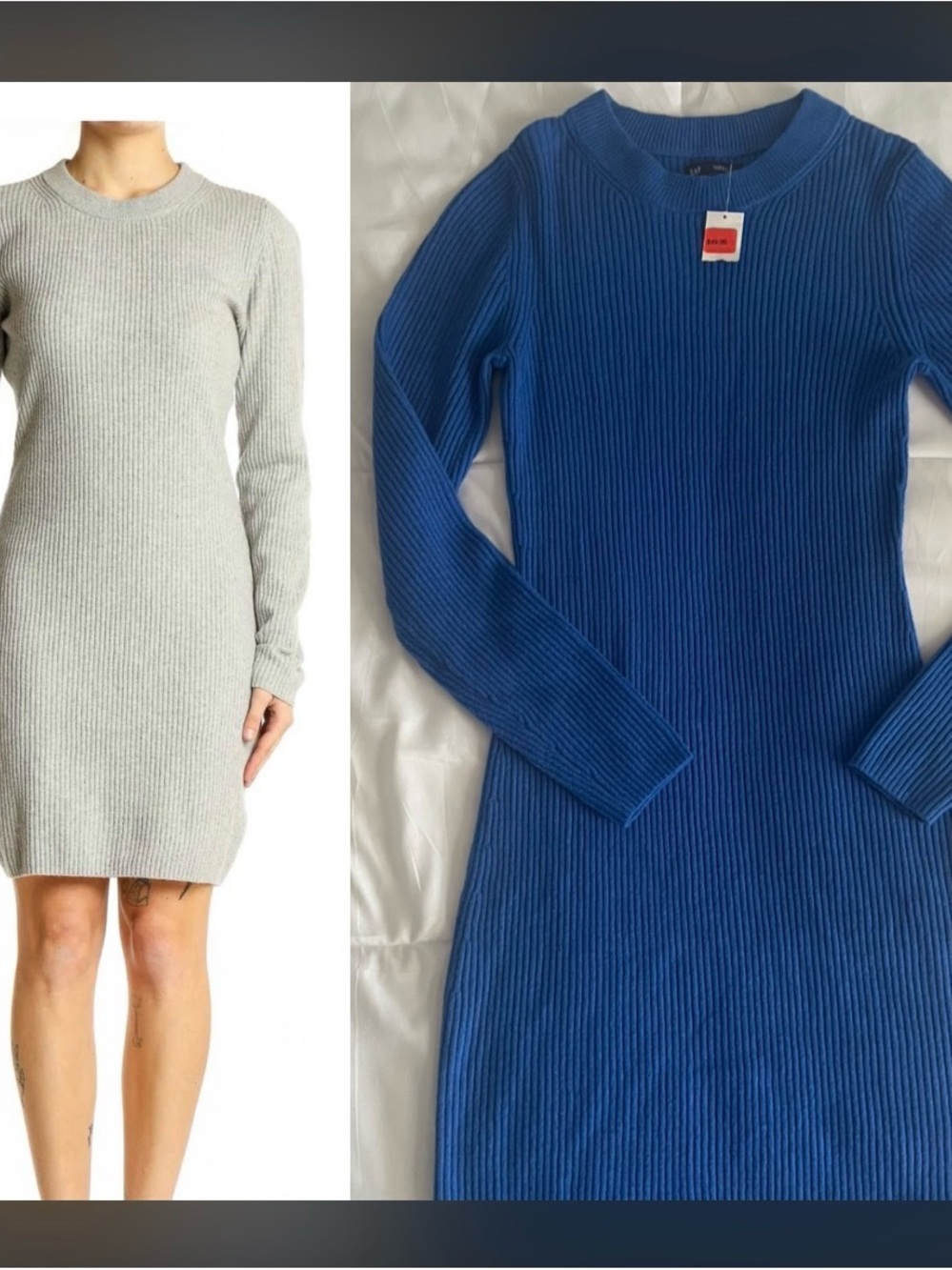 NWT GAP Ribbed Long Sleeve Knit Dress - Blue